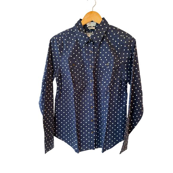 NWT Van Heusen Polka Dot Button Down Shirt Classic Fit Blue Women's Size Medium - Picture 1 of 10